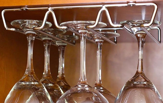 Deco Brothers Under Cabinet Wine Glass Rack, 3 Rail Stemware Holder, Chrome