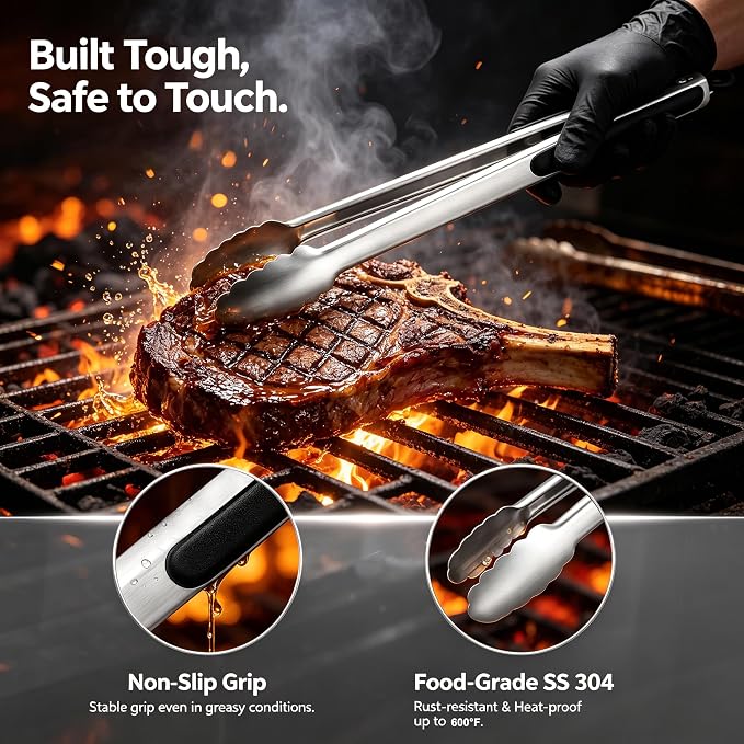 Grill Tongs, 17 Inch Extra Long BBQ tongs - Heavy Duty Kitchen Tong | 600 Degrees Heat Resistant Stainless Steel tong, Heavy Duty Metal Locking Tongs for Grilling, Cooking, Outdoor Barbecue