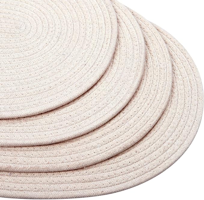 fanquare White Cotton Placemats for Farmhouse Table Decoration Braided Cotton Rope Place Mats for Kitchen Dining Round Woven Table Mats Set of 6