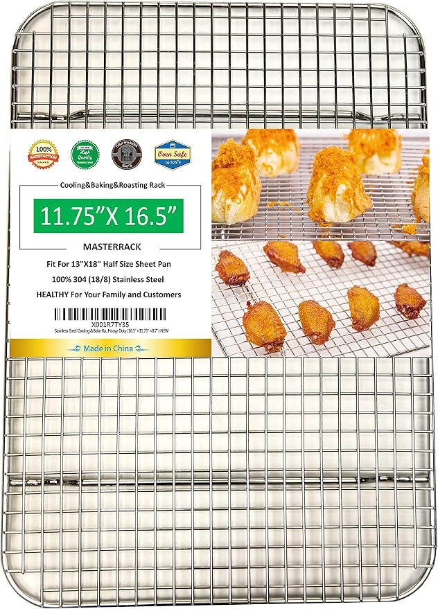 304 Stainless Steel Cooling Rack(11.75"X16.5"X0.7") Wire Grate Fit Half Sheet Pan,use at Smoking, Baking,BBQ,Drying,Heavy Duty Commercial Quality,Rusty Proof.