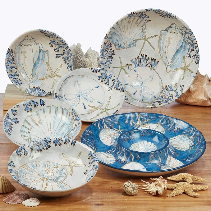 Playa Shells Coastal Ceramic Mugs 18 oz, Set of 4 – Ocean-Themed Coffee Tea Cocoa Cups with Shell & Coral Art – Perfect for Beach House, Nautical Decor, Gifting, Everyday Use, or Hot Beverages