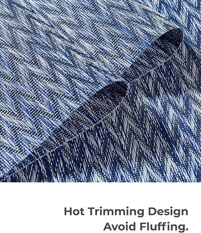 Leetaltree Blue Placemats Set of 6- Heat Resistant Non-Slip Place mats for Dining Table, Washable Durable PVC Vinyl Woven Table Mats（Blue Zigzag, 6）