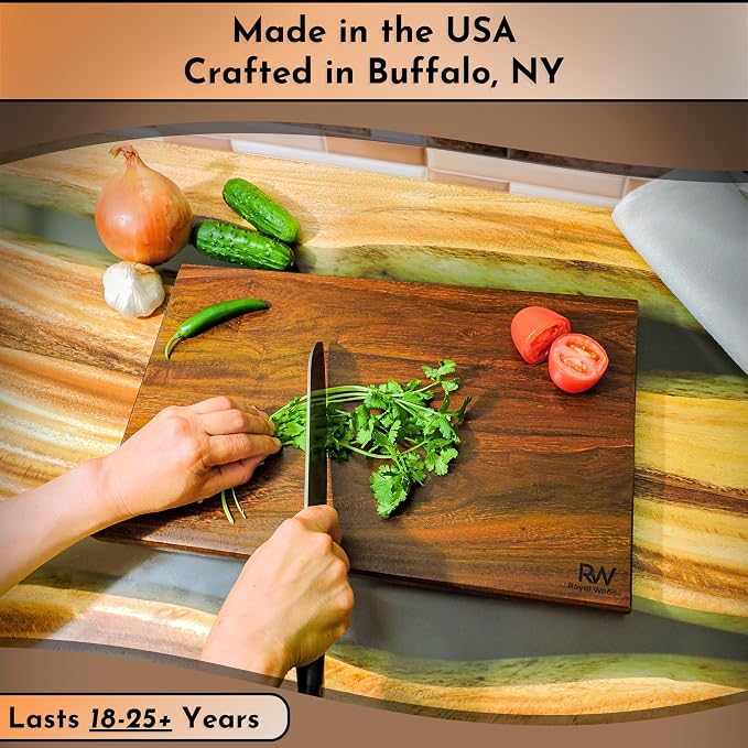 Walnut Wood Cutting Board, Scratch & Warp Resistant, Premium Hardwood Wooden Cutting Board with Handles & Non-Slip Feet, For Meat, Vegetables & Charcuterie (15x10x0.75)