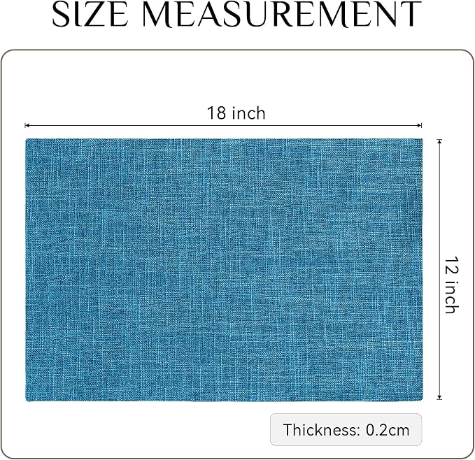 Softalker Faux Linen Placemats Set of 6-12 x 18 Inch, Heat Resistant Double Layered Durable Burlap Farmhouse Place Mats, Non-Slip Washable Rustic Table Mats for Dining, Kitchen, Party（Sky Blue