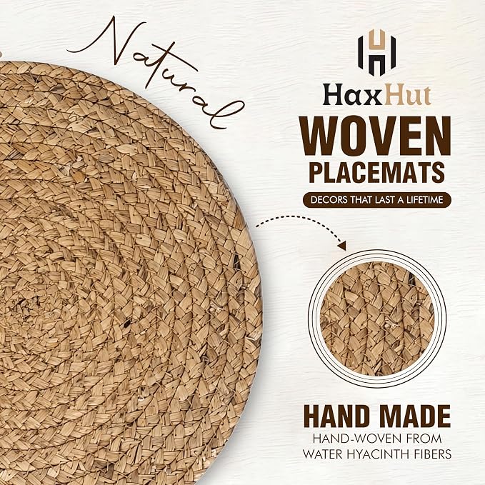 13.5” Woven Placemats, Round Rattan Placemats Set of 6, Natural Wicker Chargers for Dinner Plates, Heat Resistant, Easy to Clean, and Non-Slip – Elegant and Practical Addition to Your Dining Table