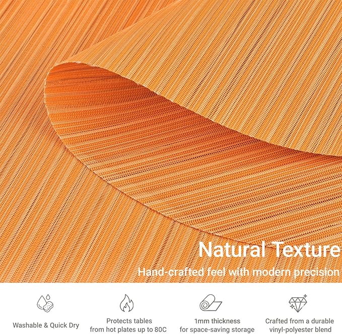 AHHFSMEI Round Placemats Set of 6 Woven Vinyl Non-Slip Heat Resistant Stain Resistant Easy Clean Place mats for Dining Table(Orange)