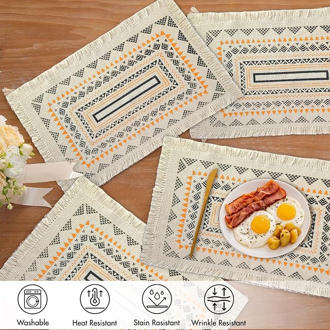 Ruvanti Cloth Placemats Set of 6 – 17"x11.5" Blend of Cotton, Polyester, Woven Placemats Washable Fabric, Table Mats Perfect for Farmhouse Kitchen, Parties, Holidays - Tribal Art