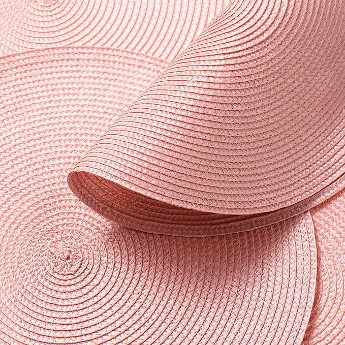 AHHFSMEI Round Placemats Set of 4 Heat Resistant Washable Non-Slip Woven Braided Table Mats for Dining Table Kitchen & Home Decor (Pink,4)