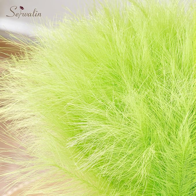 Serwalin 60PCS Pampas Grass Home Decor, 17.7Inch Light Green Faux Pampas Grass Bulk Boho Decor for Vase Filler for Home Wedding Table Centerpiece Christmas Decor