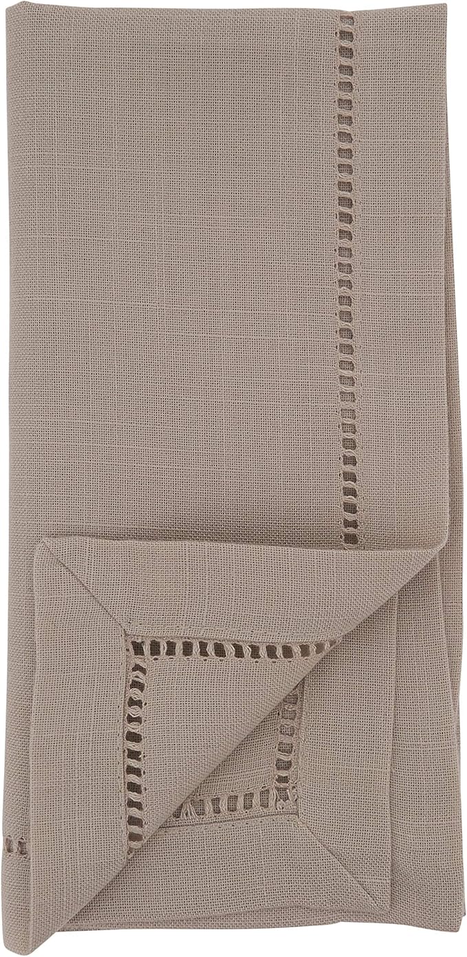 SARO LIFESTYLE Hemstitched Border Dinner Napkin (Set of 12), Taupe, 18" x18