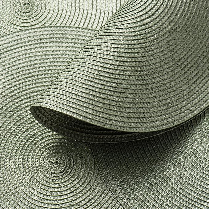 AHHFSMEI Round Placemats Set of 6 Heat Resistant Washable Non-Slip Woven Braided Table Mats for Dining Table Kitchen & Home Decor (Sage Green)