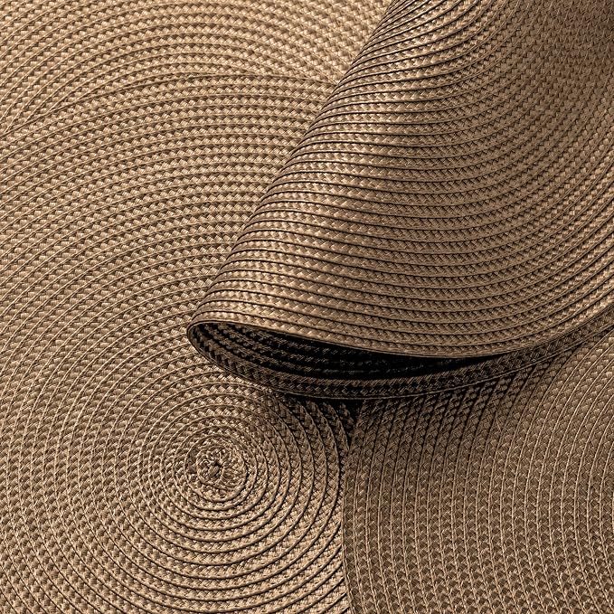 AHHFSMEI Round Placemats Set of 6 Heat Resistant Washable Non-Slip Woven Braided Table Mats for Dining Table Kitchen & Home Decor (Brown A)
