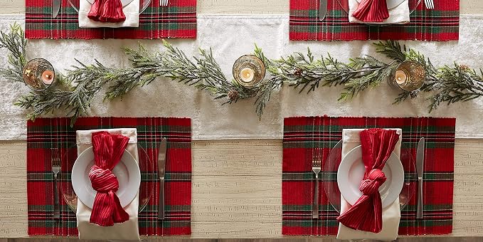 DII Farmhouse Christmas Plaid Dining Table & Kitchen Décor, Holiday Placemat Set, 13x19, Red & Green, 6 Count