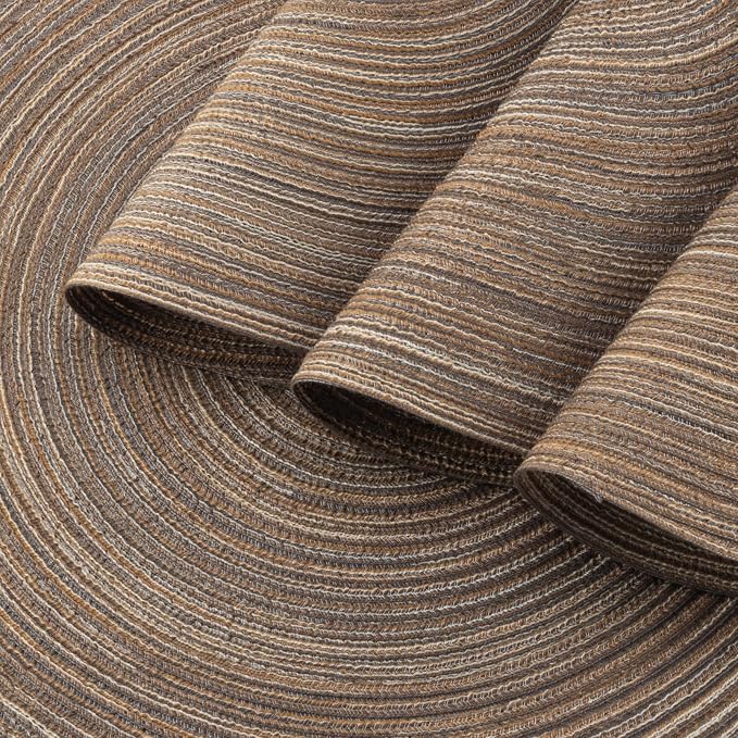 Winknowl Round Braided Placemats Set of 6 Washable Woven Heat Resistant Table Mats for Kitchen Dining Tables 15 inch Round Place Mats (Brown,6)