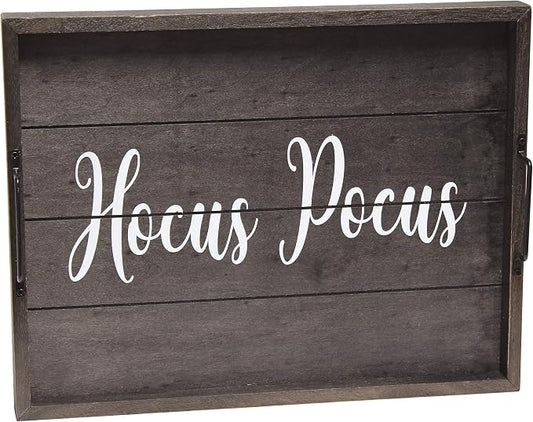 Elegant Designs HG2000-KHP Halloween Witch Decorative Wood Serving Tray w/Handles, 15.50" x 12", Black Wash Hocus Pocus