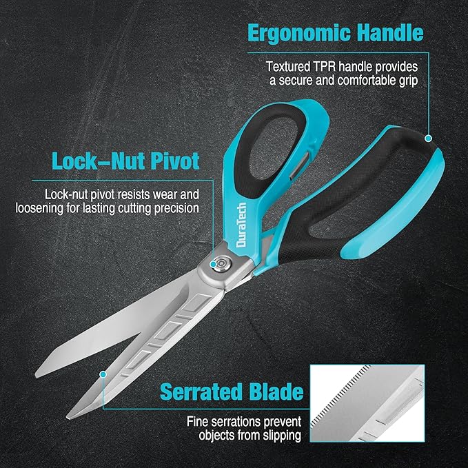 DURATECH 10" All-Purpose Heavy Duty Scissors, Stainless Steel Utility Scissors with Ergonomic Handle, Industrial Shears for Carpet, Leather, Fabric, and Household Use