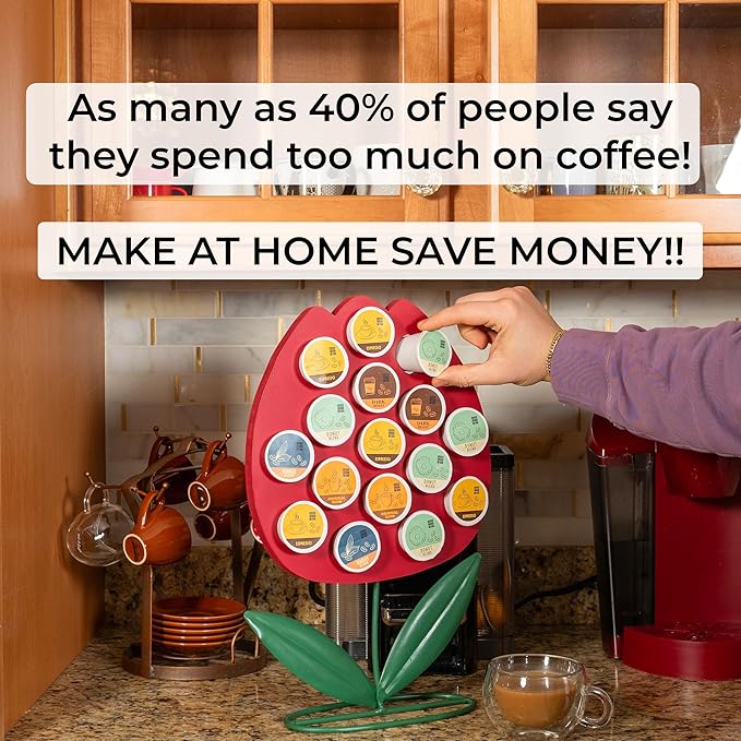 Made Easy Kit Front Facing Countertop Coffee Pods Holder - Compatible with K-Cups Practical meets Whimsical - Coffee Bar Decor for Home Café Kitchen Nook (Red Heart)