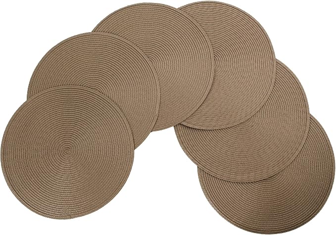 Vienna Woven Spiral Table Placemats 15 Inches Round Set of 6 Non-Slip Dining