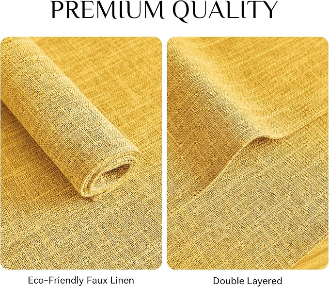 Softalker Faux Linen Placemats Set of 4-12 x 18 Inch, Heat Resistant Double Layered Durable Burlap Farmhouse Place Mats, Non-Slip Washable Rustic Table Mats for Dining, Kitchen, Party（Yellow