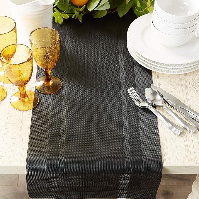 DII PVC Tabletop Collection Woven Indoor/Outdoor, Table Runner, 14x72, Black