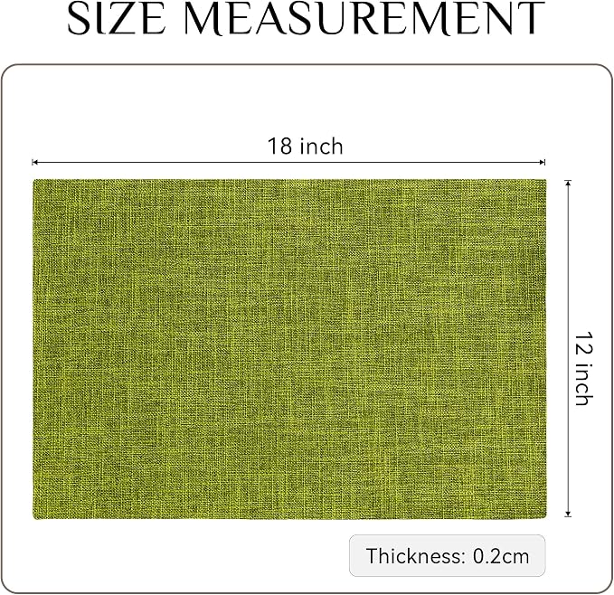 Softalker Faux Linen Placemats Set of 6-12 x 18 Inch, Heat Resistant Double Layered Durable Burlap Farmhouse Place Mats, Non-Slip Washable Rustic Table Mats for Dining, Kitchen, Party（Lime Green