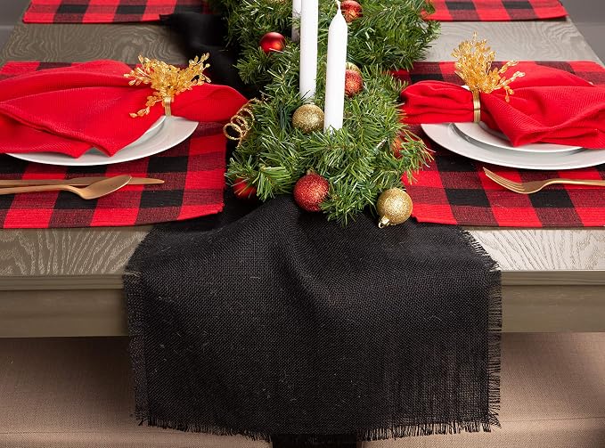 DII Jute Burlap Collection Kitchen Tabletop, Table Runner, 15x74, Solid Black