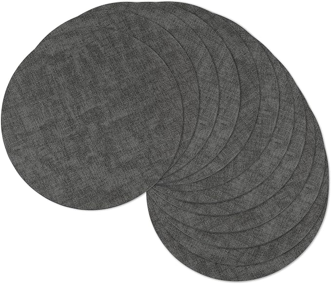 13" Round Placemats Set of 12, Reversible Faux Leather Heat Resistant Table Mats, 100% Waterproof Oilproof Wipeable Table Protective Placemats for Vinyl, Washable for Indoor (12, Deep Gray)