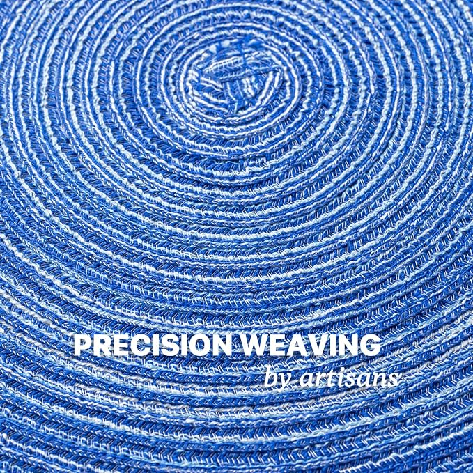 Round Placemats Set of 8 Woven Placemats Washable Braided Table Mats for Dining Table Heat Resistant Non-Slip Circle Place Mats(Royal Blue)