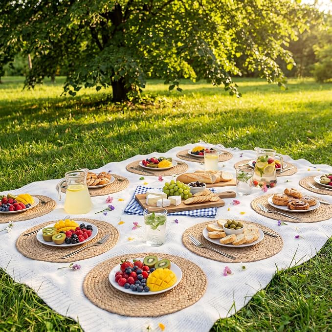 Eco Crave Natural Jute Placemats Set of 12, Round Woven Table Mats, 13 Inch Rattan Charger Plates, Bulk Set for Weddings, Parties & Events