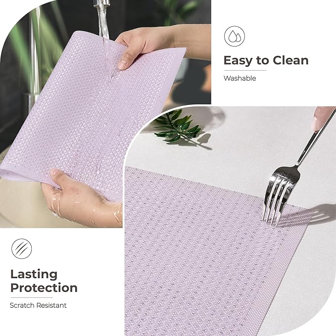 Leetaltree Sparkling Pale Lavender Sequin Woven Vinyl Placemats, Set of 12 - Waterproof & Washable Dining Table Mats for Wedding, Anniversary, Daily Use, Hand-Cut