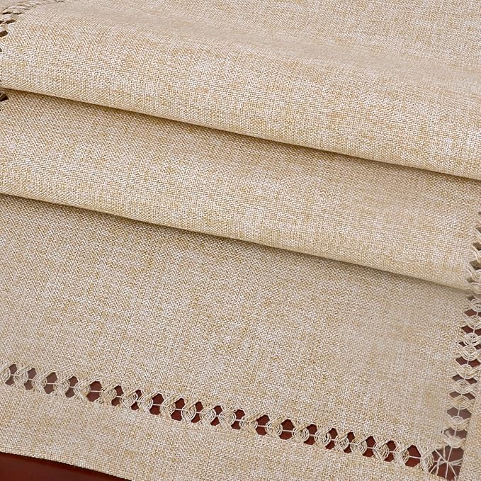 Grelucgo Handmade Hemstitch Beige Table Runner, Rectangular 14 by 90 Inch