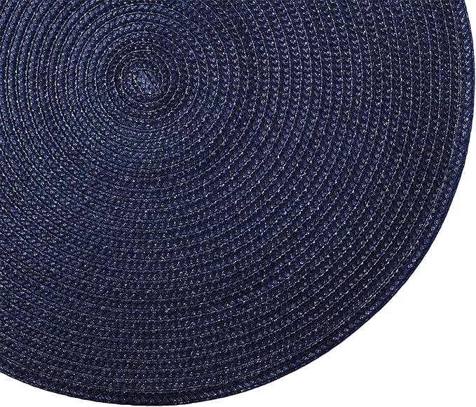 Round Placemats, Crossweave Heat Resistant Woven Round Place Mats Diameter 13.5 inch for Kitchen Table Set of 6 (Nautical Blue)