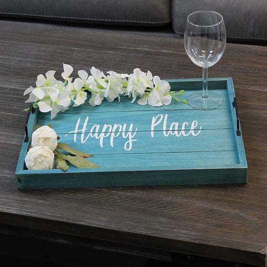 Elegant Designs HG2000-BHP Decorative Wood Serving Tray w/Handles, 15.50" x 12", Happy Place (Pack of 4)