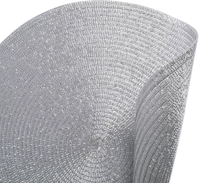 DII Woven Placemats Collection Metallic Round Placemat Set, 15", Silver, 6 Piece