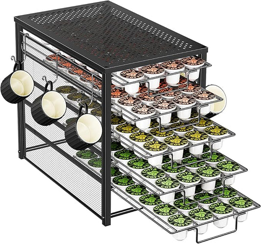 Simple Trending 5 Tier Coffee Pod Holder for K Cup, 160 Pod Pack Capacity Rack, Metal, Black