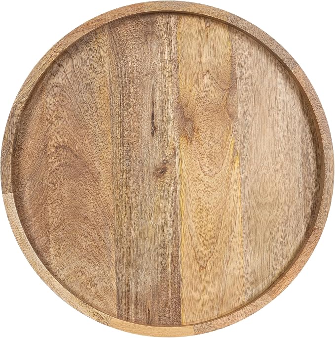 Kate and Laurel Halsey Round Lazy Susan Tray Organizer; 18 Inch Diameter; Natural Brown; Transitional Round Countertop Organizer with Turning Lazy Susan for Kitchen Storage
