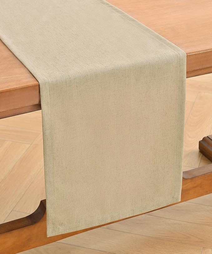 Wracra Linen Style Table Runner, Rustic Farmhouse Vintage Natural Table Runners 108 Inches Long, Handcrafted Table Runner for Fall, Winter - Everyday Use and Machine Washable