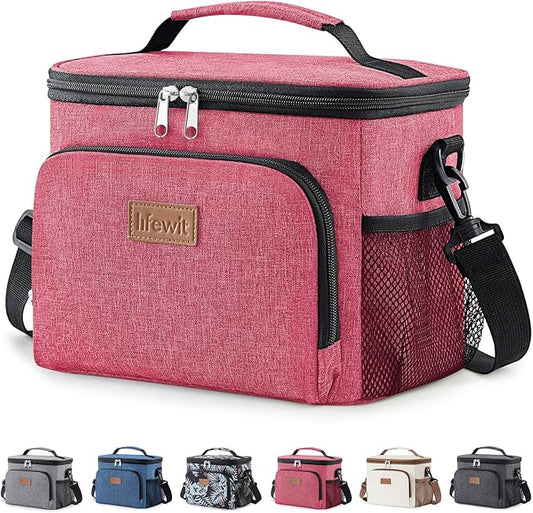 Lifewit Reusable Insulated Lunch Bag, Portable Cooler Freezable Soft Lunchbox Leakproof with Adjustable Shoulder Strap for Men Women Adult for Work Picnic or Travel, 9L 12 Can, Pink