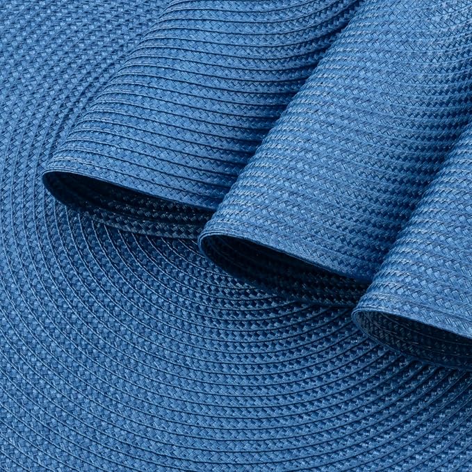 Winknowl Round Braided Placemats Set of 4 Washable Woven Heat Resistant Table Mats for Kitchen Dining Tables 15 inch Round Place Mats (Blue,4pcs)