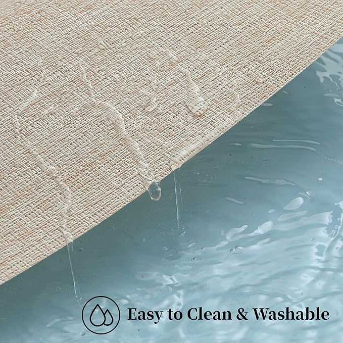 Leetaltree Beige Placemats Set of 4 - Heat-Resistant, Non-Slip Table Mats, Washable Woven Vinyl for Indoor & Outdoor Dining