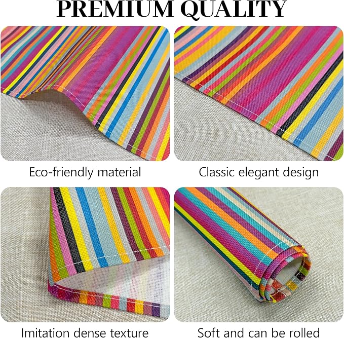 Bloss Mexican Placemats Set of 4, Linen Woven Rainbow Place Mats for Kitchen Table Indoor/Outdoor, 12" x 18" Washable Placemat Dining Table Mats
