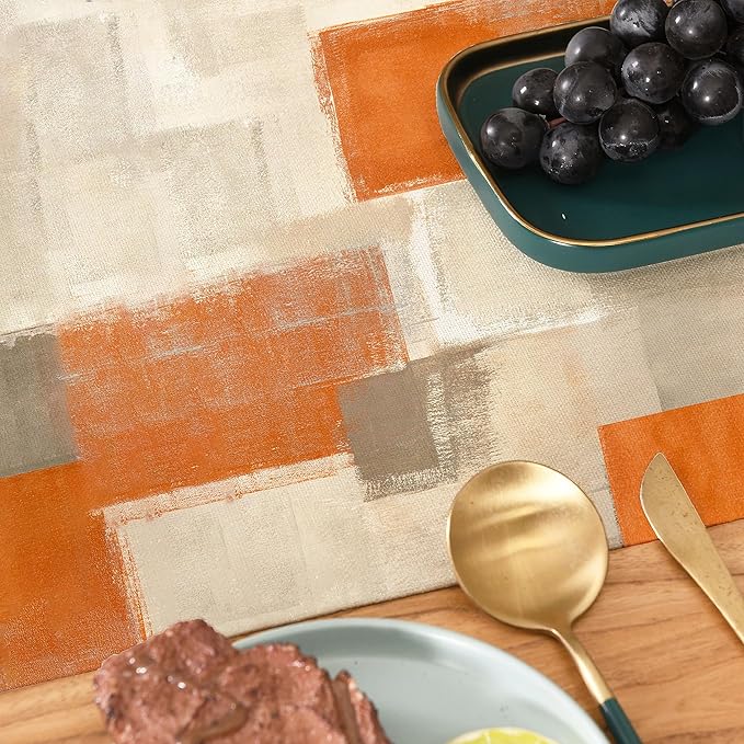 Orange Grey Watercolor Table Runner 72 Inches Long, Art Abstract Modern Table Runners for Seasonal Decor Party Kitchen Dining Coffee Table Dressers Wedding Home