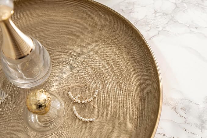 Kate and Laurel Stovring Modern Metal Round Lazy Susan, 12 Inch Diameter, Gold, Transitional Aluminum Circular Rotating Pedestal Tray Organizer for Tabletop Decor or Kitchen Storage