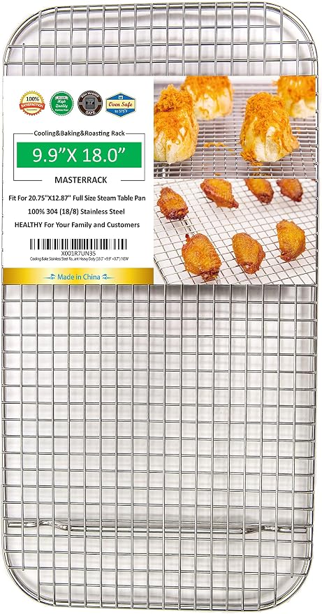 304 Stainless Steel Cooling Rack（9.9"x18"x0.7") for Full Size Steam Pan