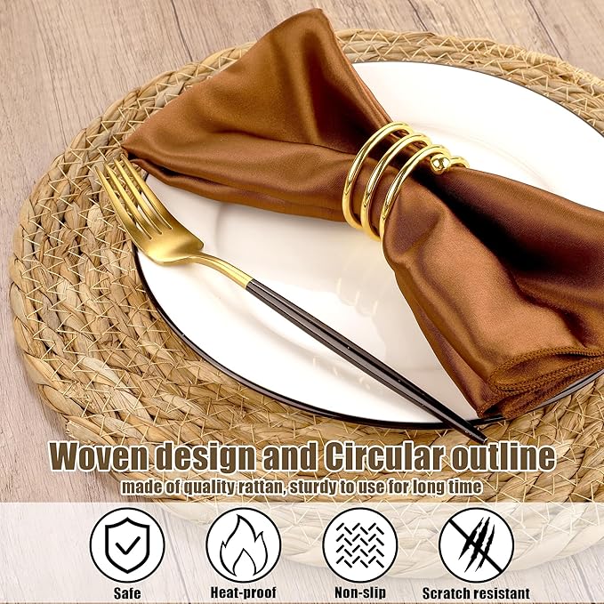 Kochorie Set of 36 Round Woven Placemats 12 Inch Bulrush Placemats Natural Handwoven Boho Rattan Wicker Table Mats for Farmhouse & Home Dining