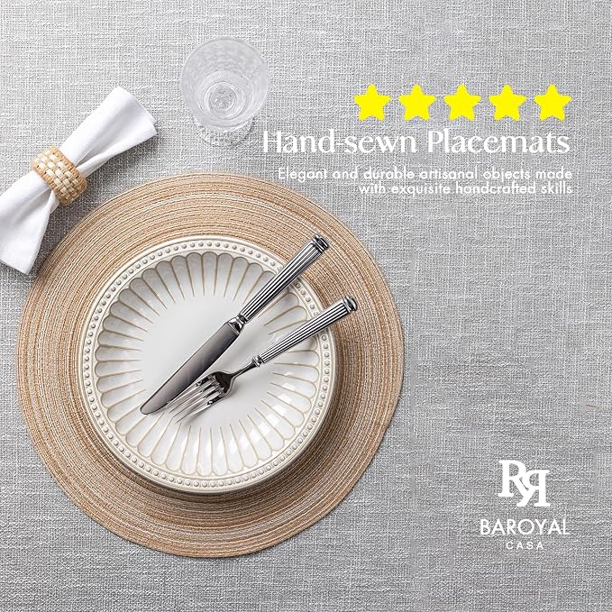 Round Placemats Set of 6 Woven Placemats Washable Braided Table Mats for Dining Table Heat Resistant Non-Slip Circle Place Mats(Beige)