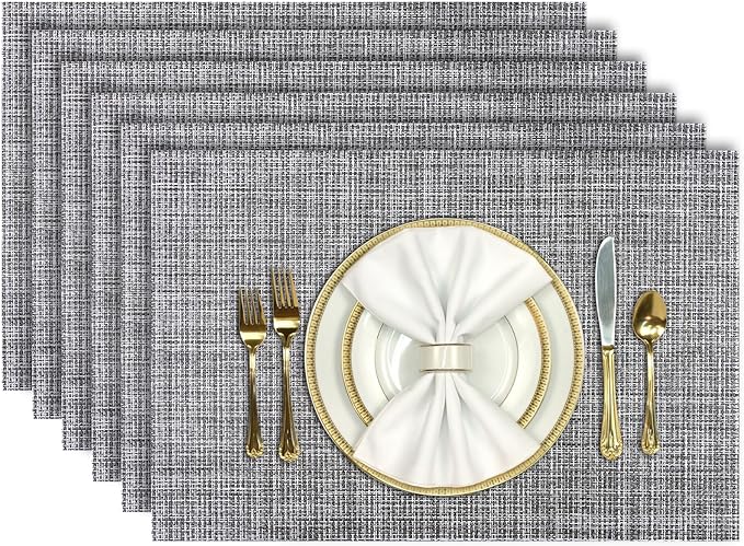 Aofmee Placemats, Placemats Set of 6, Heat Resistant Place Mats, Washable PVC Table Mats, Woven Vinyl Plastic Placemats for Dining Table, Non-Slip Stain Resistant Kitchen Table Placemats Easy to Clean