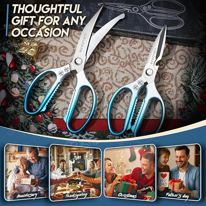 TIJERAS Kitchen Scissors Set Blue - Stainless Steel Kitchen Shear, Sharp Meat Scissors Dishwasher Safe, Heavy Duty Poultry Shears, Japanese Cooking Scissor for Food, Chicken,Turkey, Christmas Gifts