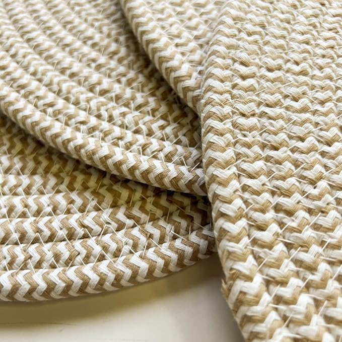 WAZAIGUR Round Placemats Washable Thick Cotton Absorbent 13 inch Round Table Mats for Kitchen Dining Table Set of 6 Round Woven Fabric Indoor/Outdoor Place Mats (Khaki and White, 6)
