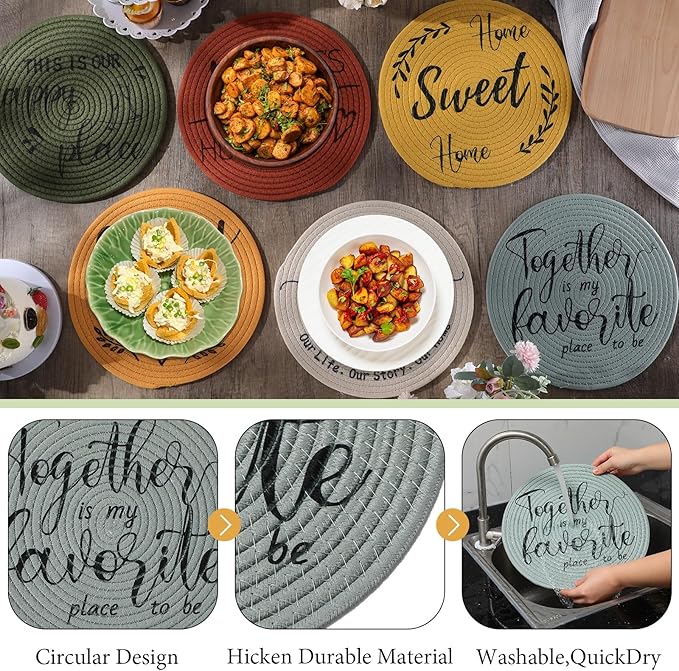 13 Inch Farmhouse Round Placemat Set of 6 Cotton Circle Cloth Placemats Boho Woven Table Place Mats for House Warming Gifts New Home Supplies(Orange,Cotton)